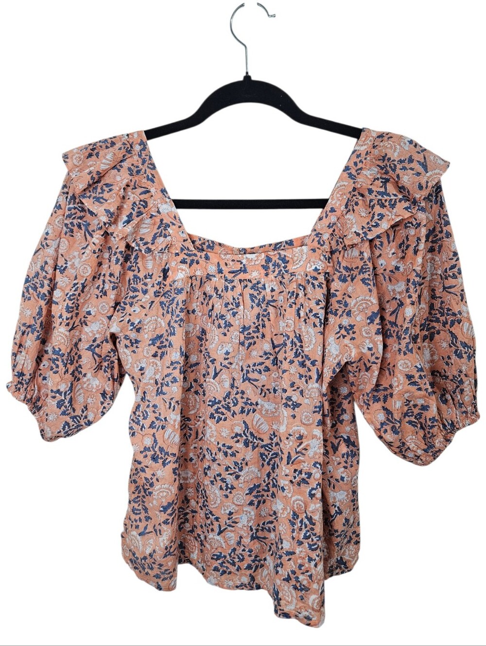 Cleobella Mariana Puff Short Sleeve Blouse Top Floral Print Ruffled Pink XS - Picture 5 of 16